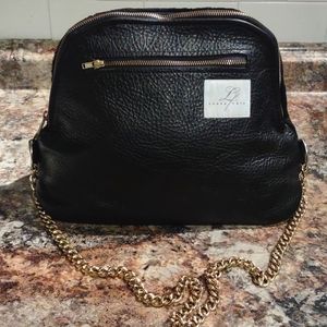 Laura Faye Pebble Leather and Faux Fur Shoulder Bag